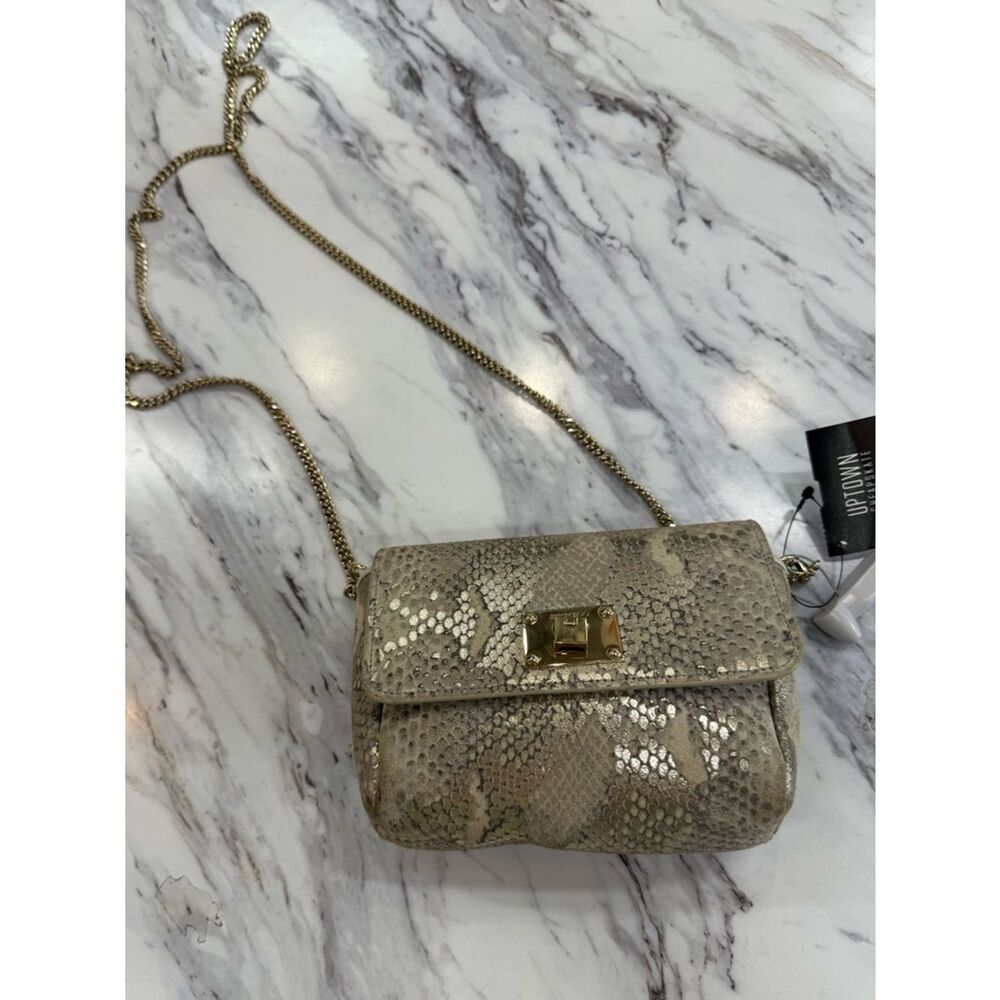 Jimmy Choo Beige Python-Print Chain Crossbody Bag